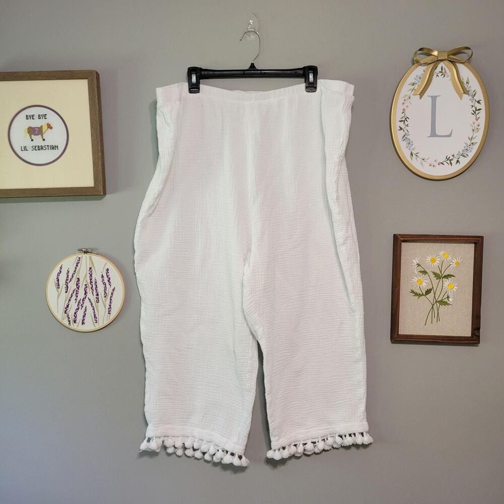 Cynthia Rowley 100% Cotton Muslin Gauze High Waist Crop Pull On Pants Beach Boho